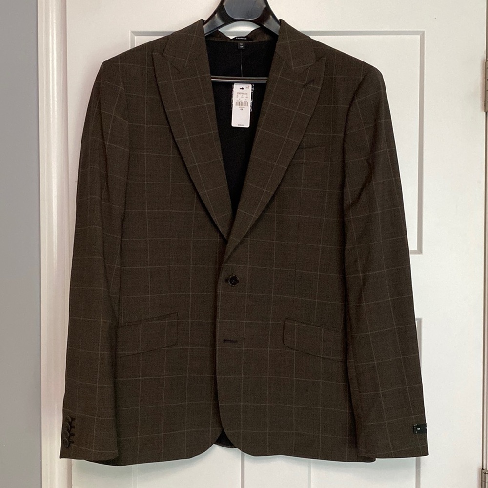 New Plaid brown men’s express suit + pants!